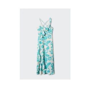 Mango Teal Floral Asymmetrical Maxi Dress